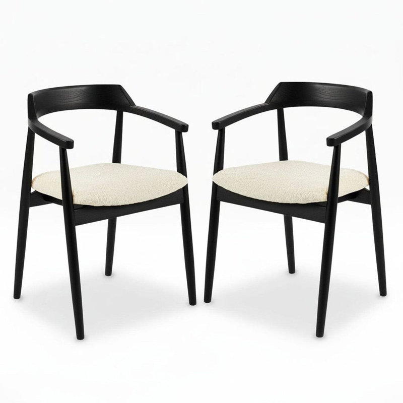 49cm H Upholstered Low Back Armchair, Cream Boucle, Black