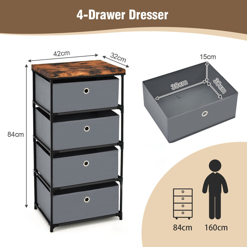 Jaliyiah 4 Drawer Storage Drawer, Grey