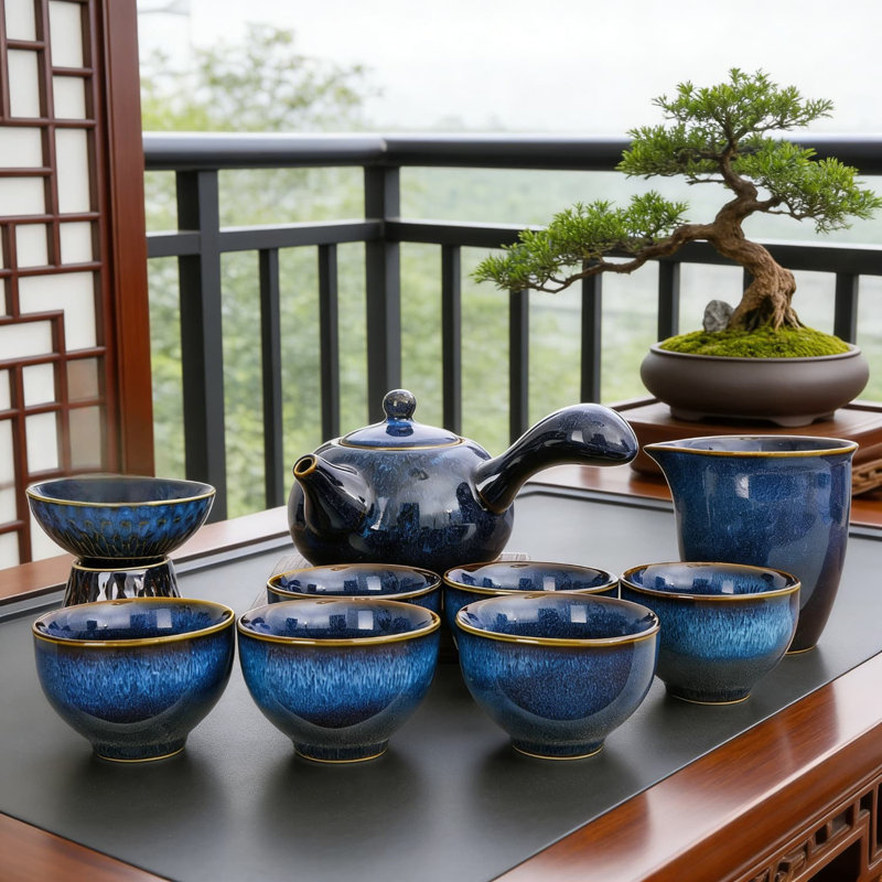 Service à thé 9 pièces en céramique de kung-fu chinois avec boîte-cadeau, théière en porcelaine Dehua faite à la main pour infusion de gongfu, comprenant des tasses à thé, une tasse à thé et une passoire