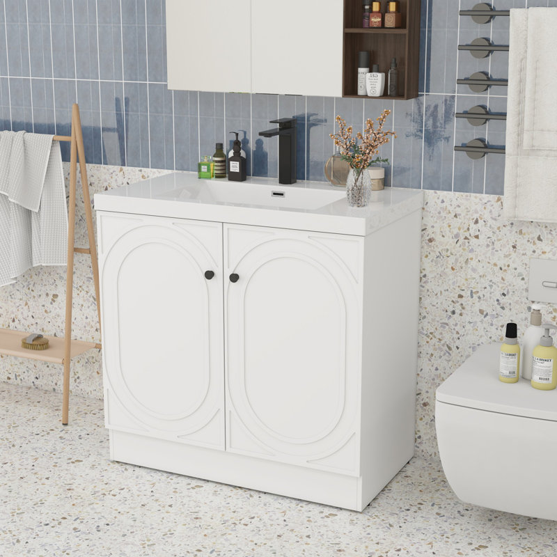Meuble-lavabo 36 po avec lavabo en résine, Noir, Blanc