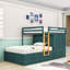 Lit superposé double au-dessus de double avec tiroirs de rangement intégrés et garde-robe, échelle-551251606