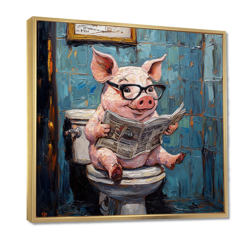 Toile de cochon Keonda, lecture du journal I - art mural sur toile cochon, H 30 po x l 30 po, Impression encadrée flottante