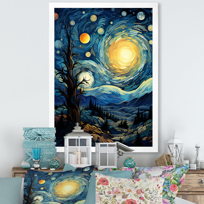 «Chisnell The Starry Night Over The Rhone III», reproduction sur toile, H 40 po x l 30 po x P 1,5 po, Cadre photo blanc