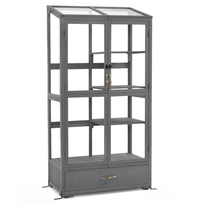 Cold Frame Greenhouse,3 Tier Garden Cold Frame with Drawer and Shelves, Dark Gray