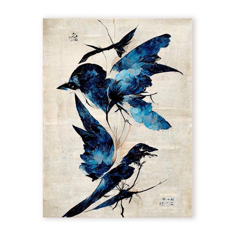 Nature Inspired Blue Birds, 40" H x 30" W x 1.5" D, Wrapped Canvas, Does Not Apply