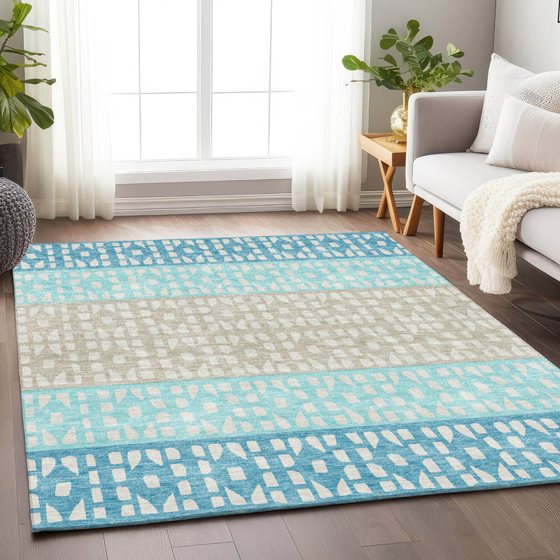Premium Machine Washable Prisco Teal Rug, Rectangle 10' x 14'