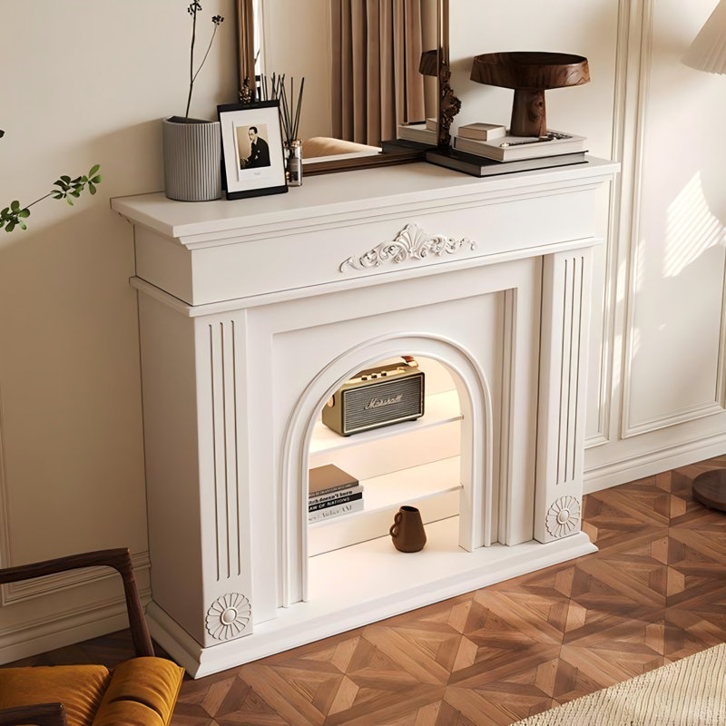 Armoire d'entrée de cheminée en bois massif et chêne blanc, H 43,31 po x l 47,24 po x P 13,78 po
