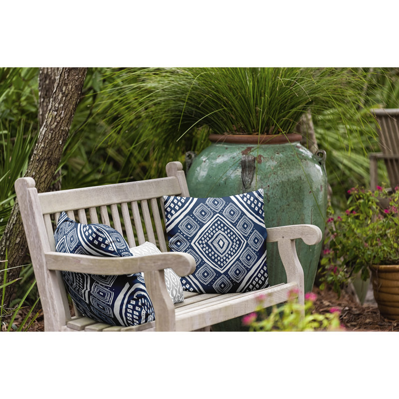 Upscale Getaway Outdoor Reversible Throw Pillow, Navy Blue, 18" x 18"