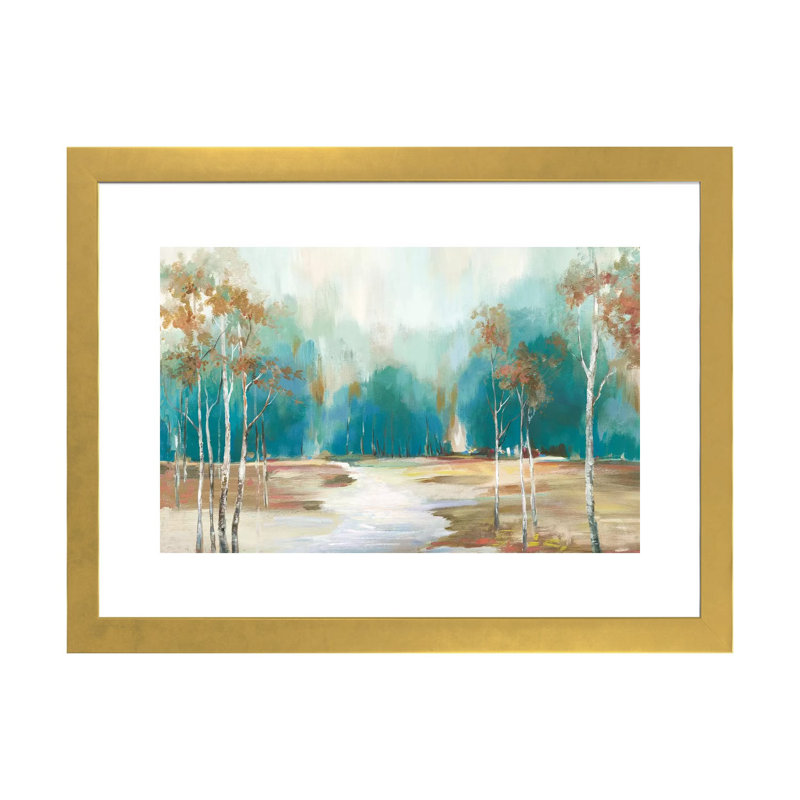"Sentier à la forêt" par Allison Pearce, reproduction d’art, H 24 po x l 32 po x P 1 po, Papier encadré doré, Blanc