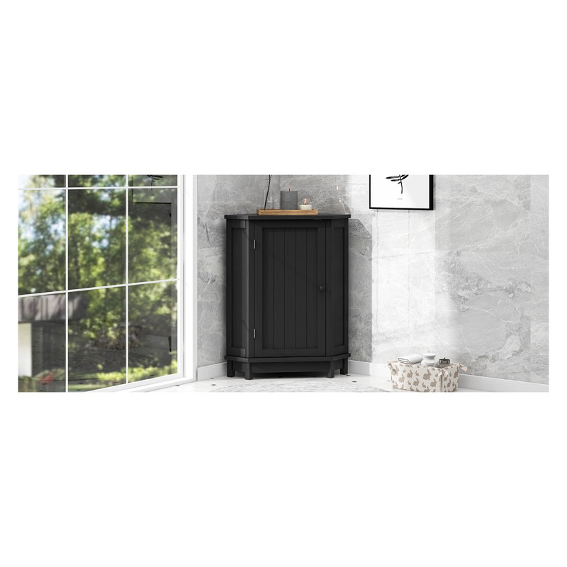 Black Bathroom Corner Cabinet with Adjustable Shelves - Modern MDF Storage Cabinet for Small Bathrooms, Space-Saving Triangular Design