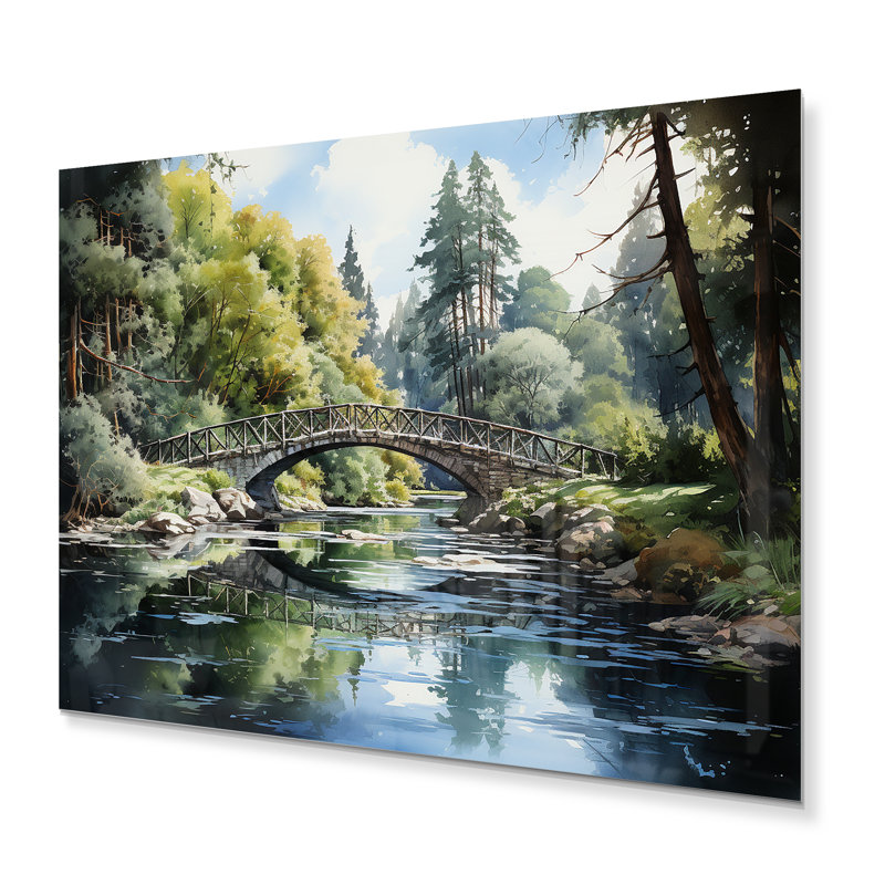 Green Bridge Serene Arch I - reproduction d'art sans cadre sur métal, H 24 po x l 32 po x P 1 po