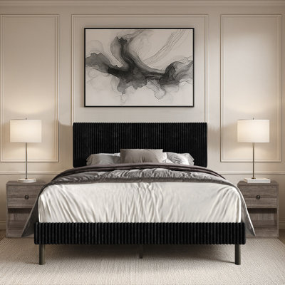 Corette Queen Upholstered Panel Bed With 2 Nightstands
