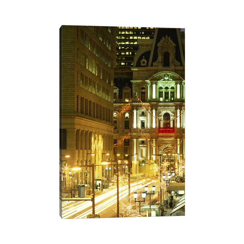 Building Lit Up at Night City Hall, Philadelphia, Pennsylvania, USA 1 Piece Wrapped Canvas Wall Art