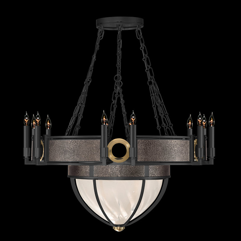 Lustre rond l 35,75 po Mirage, Galet / noir mat / laiton