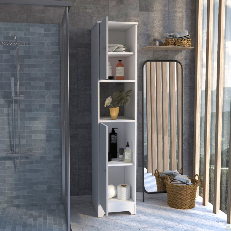Armoire à linge Albany, quatre tablettes intérieures, finition blanche