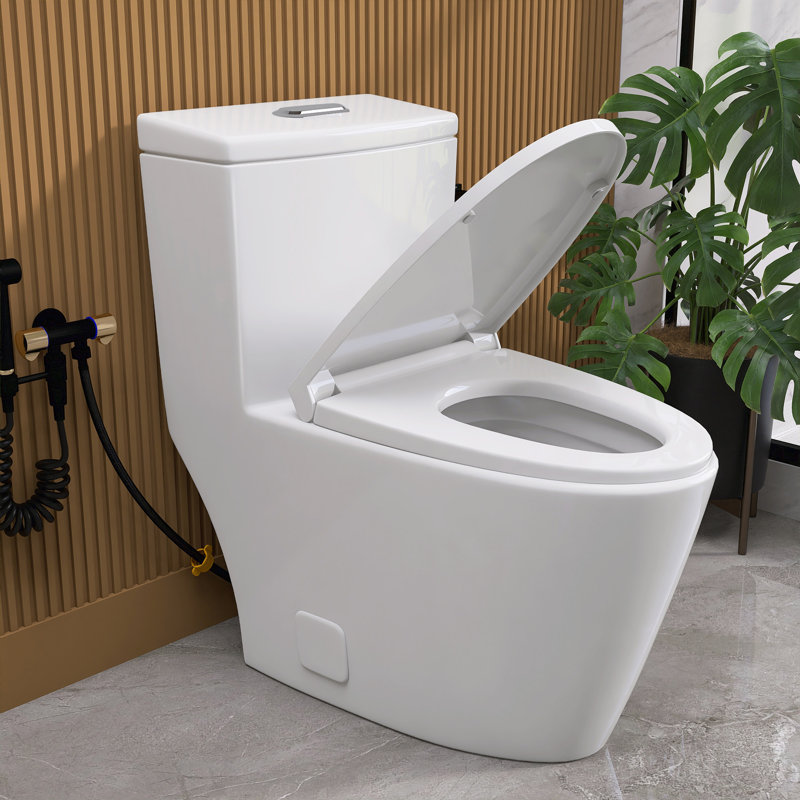 1-Piece Toilet 1.1/1.6 GPF Dual Flush Elongated With Chair Height Toilet In White Soft Close Seat Included