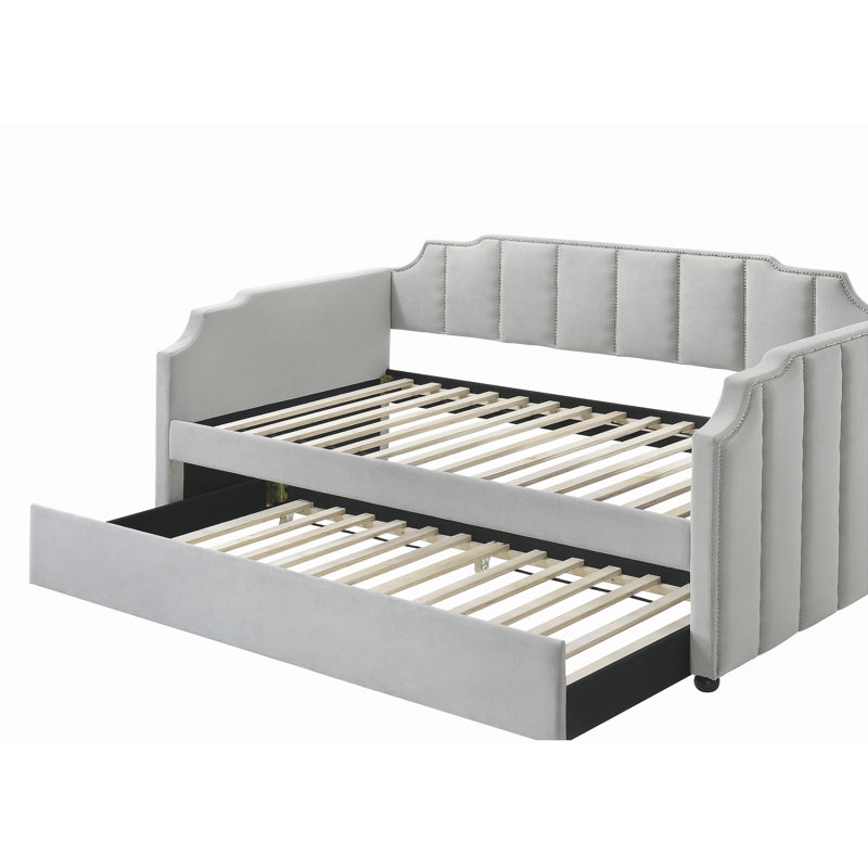 Lit de jour en velours Peridot Dove Grey avec couchette (simple)