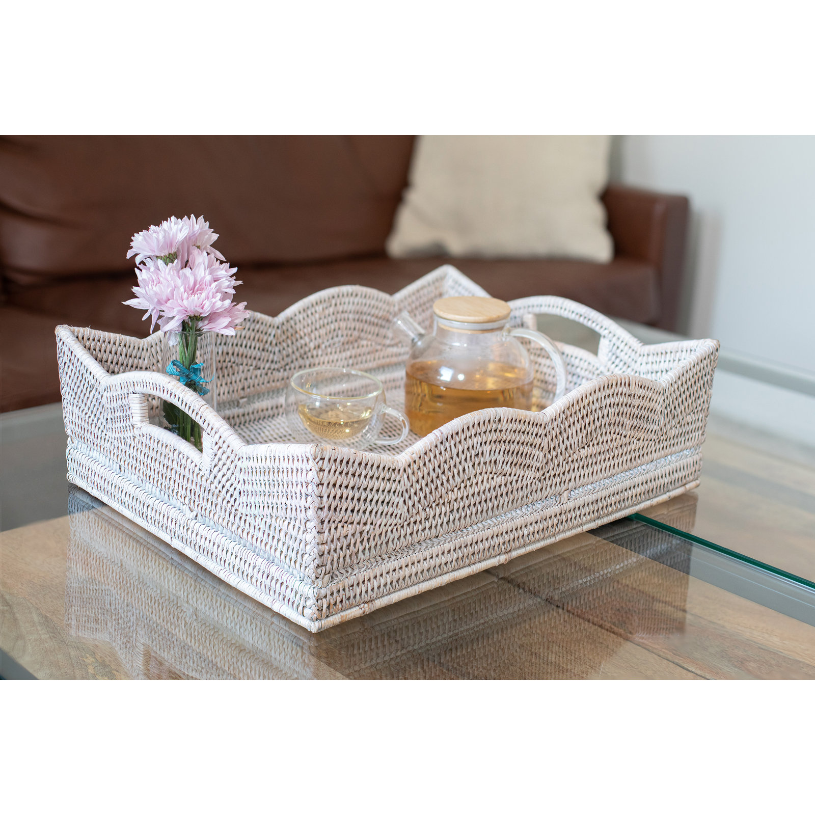 Landry Decorative Tray, White Wash, 6" H x 20" W x 16" D