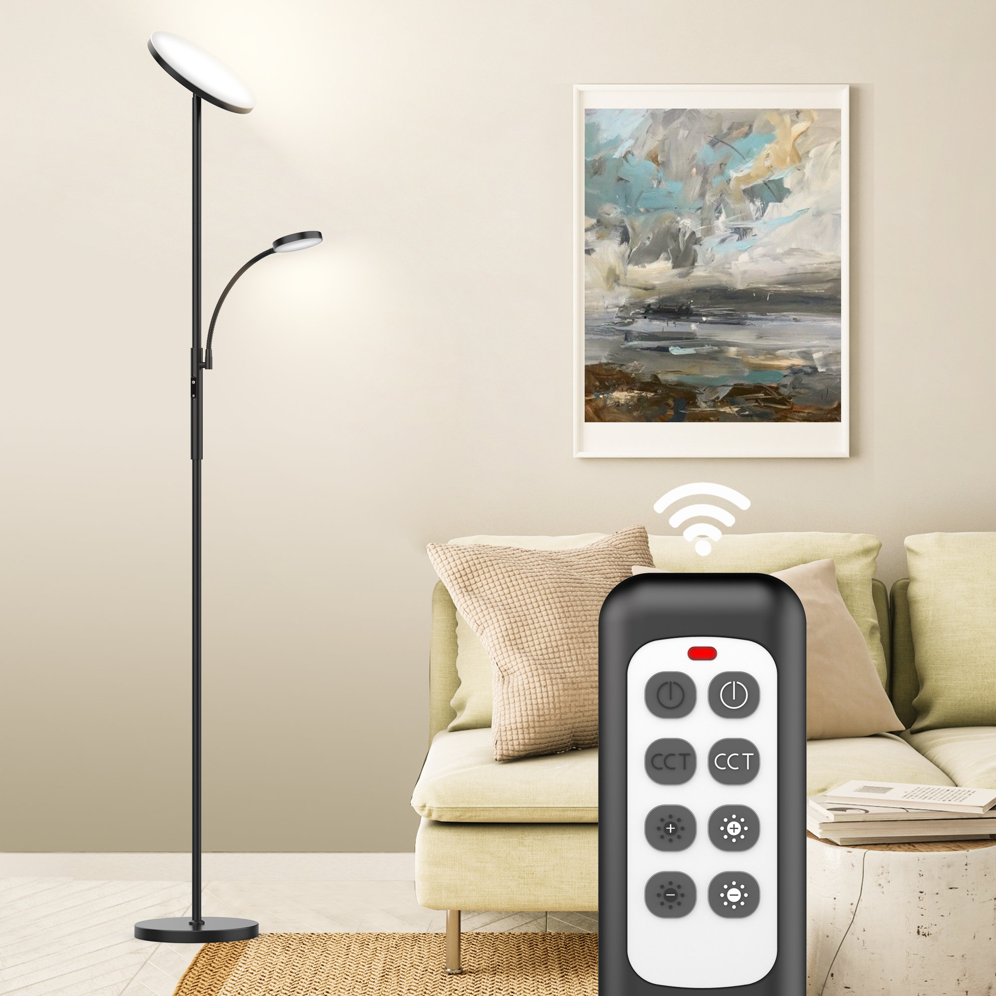 Orren Ellis Voleta 70 LED Torchiere Floor Lamp With Remote Control &  Reviews