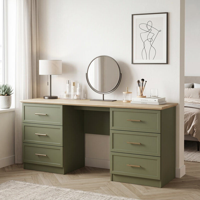 Cleverton 6 Drawer Wide Dressing Table, Kale Green