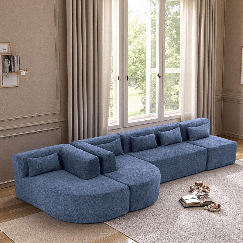 144" Long Upholstered Boneless XL Sofa, Blue