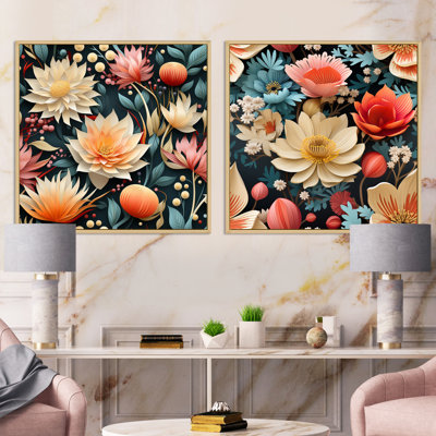Camélia - ensemble de 2 collages floraux carrés