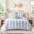 Blue Full Queen Bedding Sets, Microfiber Ruffled Stripe Comforter Set for Home