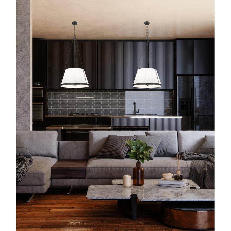 Luminaire suspendu 24 pouces 6 lumières Michiel, Noir mat