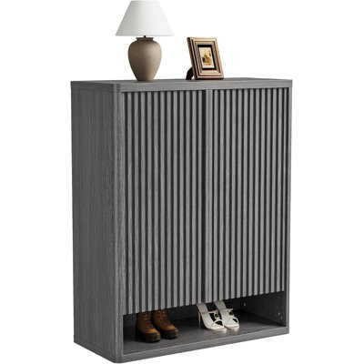Armoire à chaussures cannelée 63 ", tablettes réglables, peut contenir 50 à 60 paires, rangement pour hall d'entrée gris