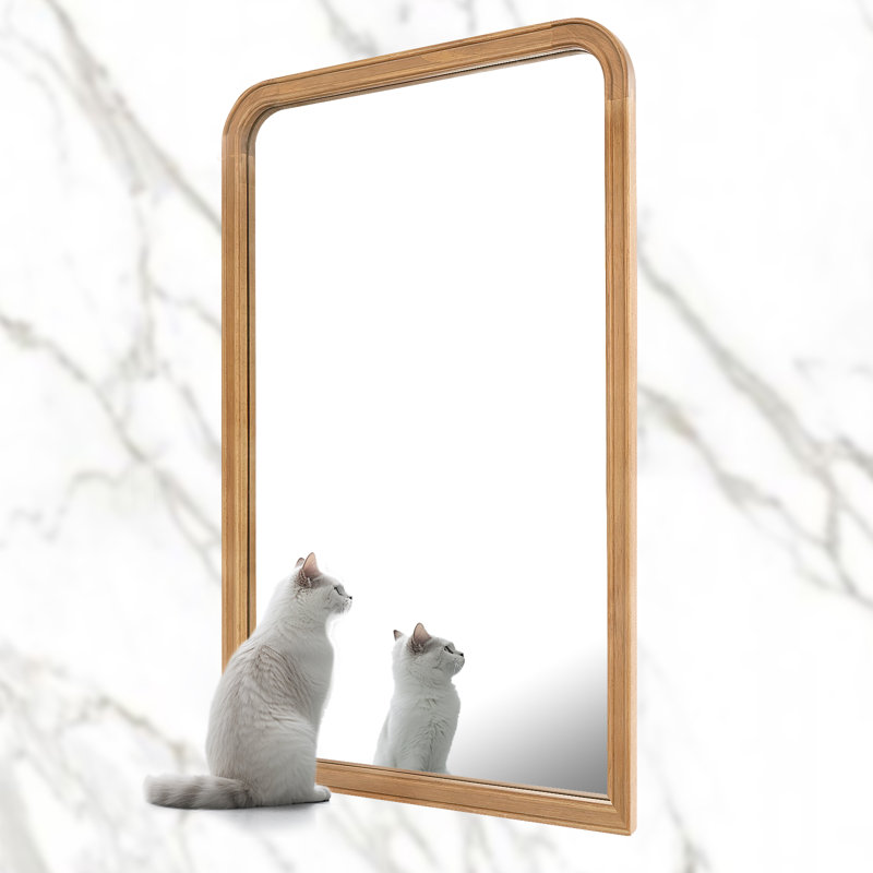 Bathroom/Vanity Wall Mirror with Wood Frame, 30" x 20", Natural Wood