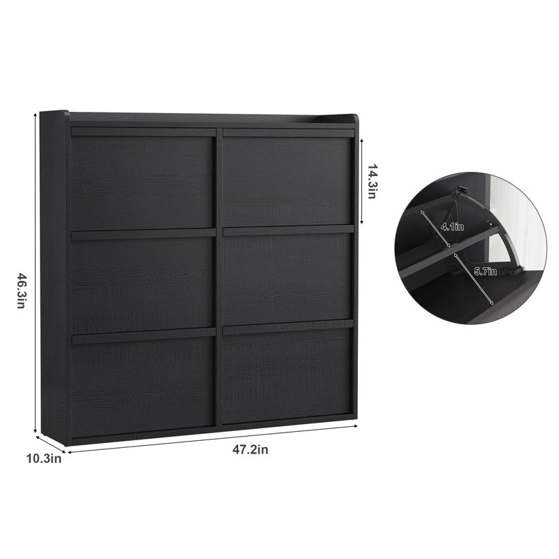 18-40 Pair Shoe Storage Cabinet With 2/3/4/6 Flip Drawers, Black