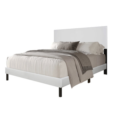 Modern Pu Platform Bed Frame With Headboard, Natural Wood Slat Base Support, No Box Spring Needed, Sturdy Quiet Construction, Minimalist Contemporary Bedroom Furniture