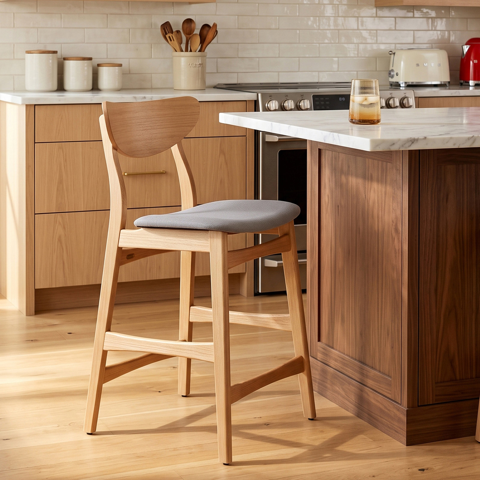 Fitz 24" Bar Stool, Dark Gray, Oak