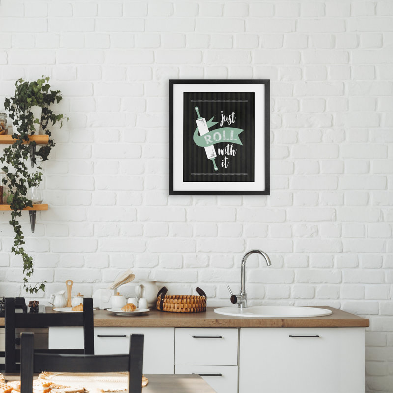 «Roll With It», reproduction encadrée noire sous verre, design avec lettres et doublure, Cadre noir minuit, H 16 po x l 13 po