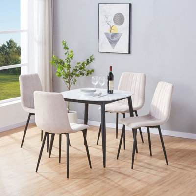  Aspen Sintered Stone Square Table with 2 Straight Stitch Upholstered Fabric Chairs - Modern Dining Set