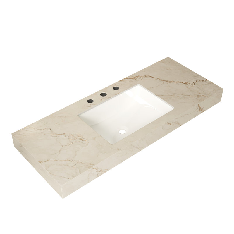 Plan de toilette LULA 48 pouces en pierre frittée couleur crème veinée or avec lavabo simple en céramique