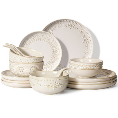 16-Piece One-of-a-Kind Kiln Reactive Glaze Dinnerware Set for 4,Food-Grade Handcrafted Ceramic, Chip Resistant Everyday Plates & Bowls, Microwave,Dishwasher & Freezer Safe, Ideal Wedding Registry & All-Holiday Gift（Multiple pattern)