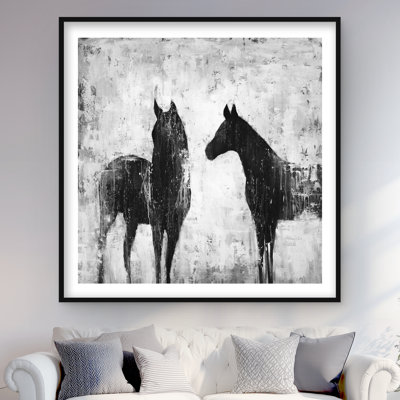Chevaux noirs et blancs - Impression d'animaux de ferme pour la décoration intérieure