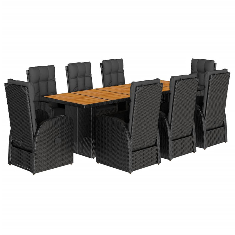 Garden Dining Set Black, 8