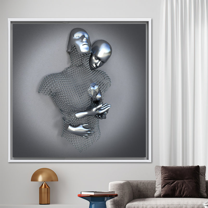 Art sur toile métallique 3D représentant une représentation abstraite sensuelle d'un couple qui s'étreint, Blanc