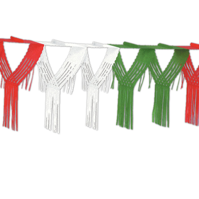 Bannière jetable en plastique à franges, Rouge, blanc, vert