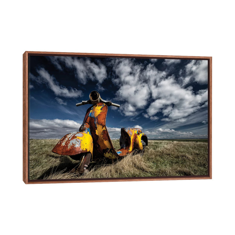 Yellow Scooter 1 Piece Floater Frame Wall Art on Canvas, 66.04 cm H x 45.72 cm W, Brown