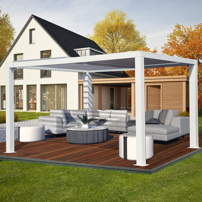 Aluminum Pergola White Gazebo with Louvered Roof, 16 ft x 12 ft