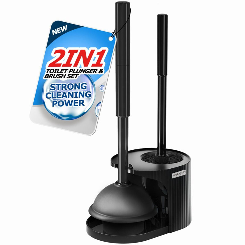 DualClean Pro: 2-in-1 Extended Handle Plunger & Brush Set for Efficient Bathroom Cleaning