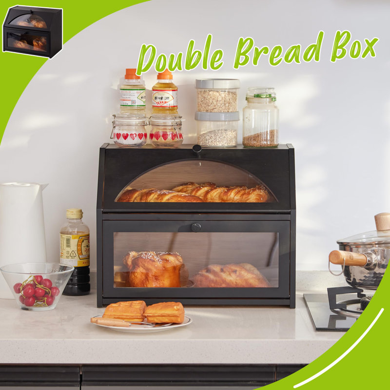 Black Bamboo Double Layer Farmhouse Kitchen Bread Box