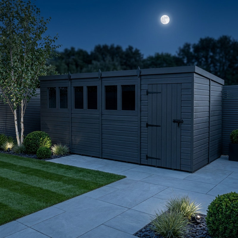 Total Sheds 19ft x 8ft Composite Pent Garden Shed - Single Door - With Windows - EPDM Rubber Roof - UK Manufactured