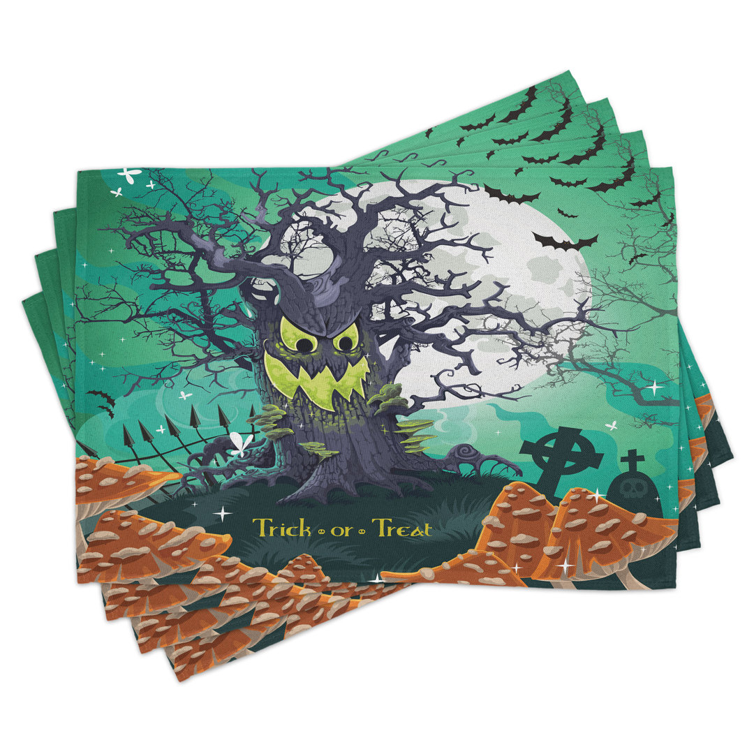 Platzdeckchen 4er-Set, Spooky Tree Cartoon Woods, mehrfarbig