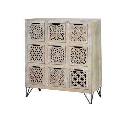 Sabina Solid Wood 88 cm W Chest of 9 Drawers