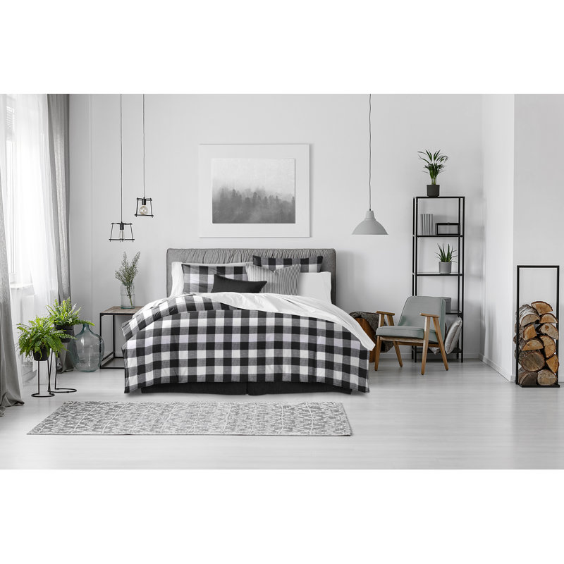 Ensemble d'édredon en coton Buffalo Creek, Édredon simple et 1 taie décorative, Blanc / Noir