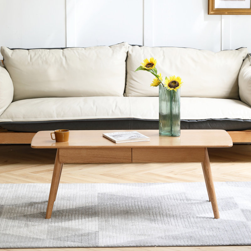 Table basse de bureau en bois massif naturel, 100 x 50 x 45 cm, solide et 100% avec tiroirs, charme